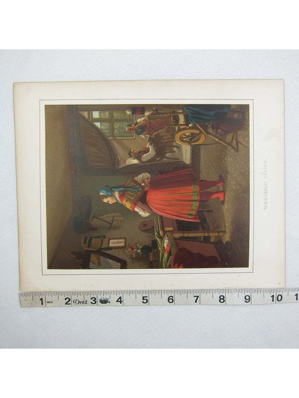 Antique 1862 Color Lithograph Peasant Woman German Pyritz Weizacker Costume RARE